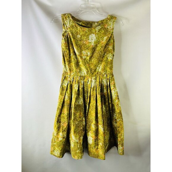 VTG 50s Handmade Floral Pleated House Hostess Dress Womens Small - Picture 5 of 6